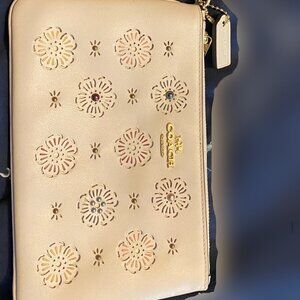 White Flower Coach Wristlet
